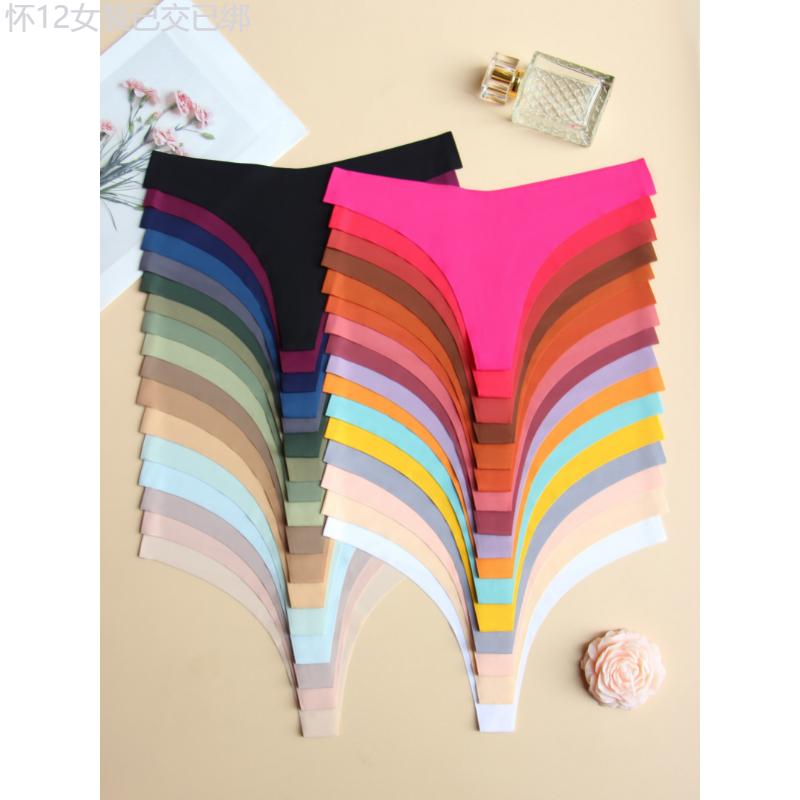 33pcs Solid Seamless Breathable Thongs, Sexy Comfy Stretchy Intimates Women's Lingerie & Underwear Panties Fabric Panty