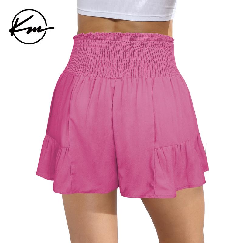 KatchMe Lovely Womenswear Solid Color High Waist Bow Tie Textured Shorts,Plain Versatile Summer Bottom,Comfort Casual High Stretch Ruched Loose Shorts