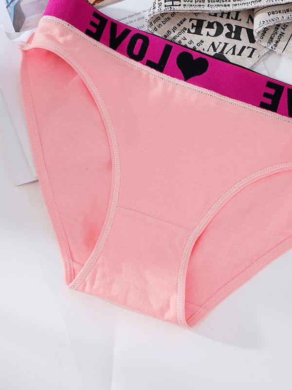 Women's Heart & Letter Tape Knicker Soft Comfy Breathable Panty, Summer Panties,Underwear for Al Seasons Daily Wear, Underwear for Women, Summer Wear 2024 Womenswear Comfort Bridal Print women's underwear