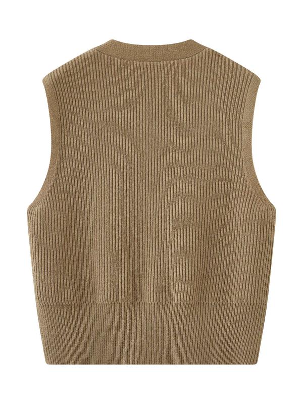 Women's Solid Button Front V Neck Ribbed Sweater Vest, Casual Sleeveless Knitwear Top for Spring & Fall, Fashion Women's Knit Clothing for Daily Wear