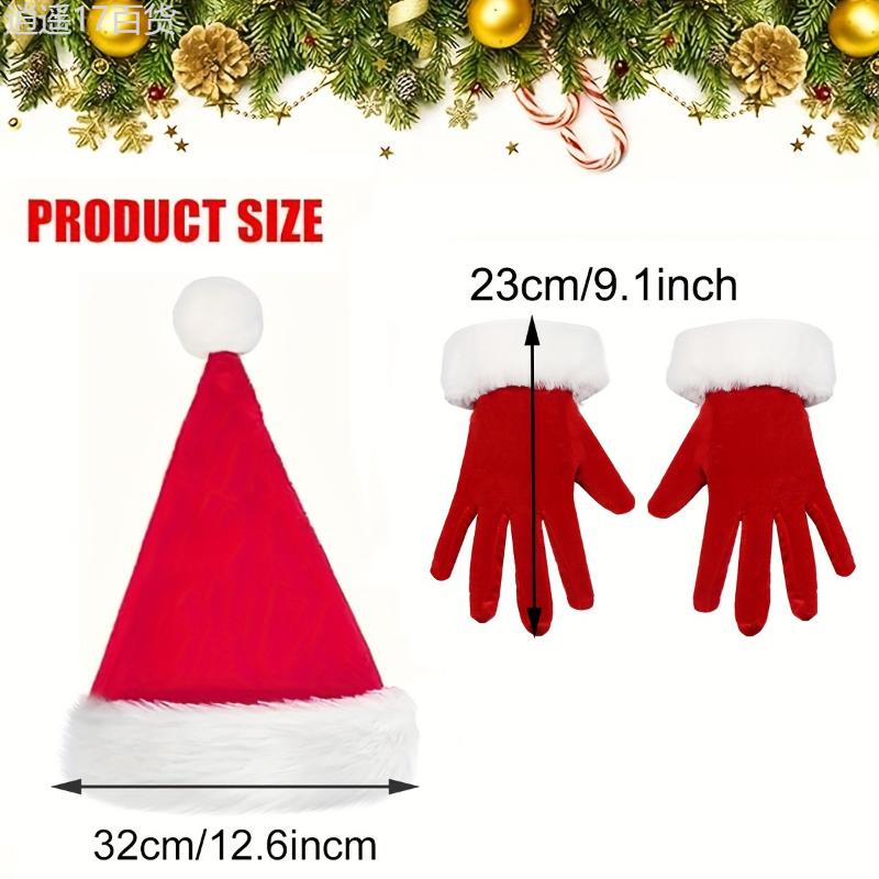 2-Piece Christmas Santa Costume Accessories Set, Cute Red Velvet Santa Hat with White Trim and Matching Hand Covers for Women, Pop-Culture Inspired Polyester Cosplay Party Props Womenswear Clothing Comfort Bridal Basic Fitted Minimalist Minimalist