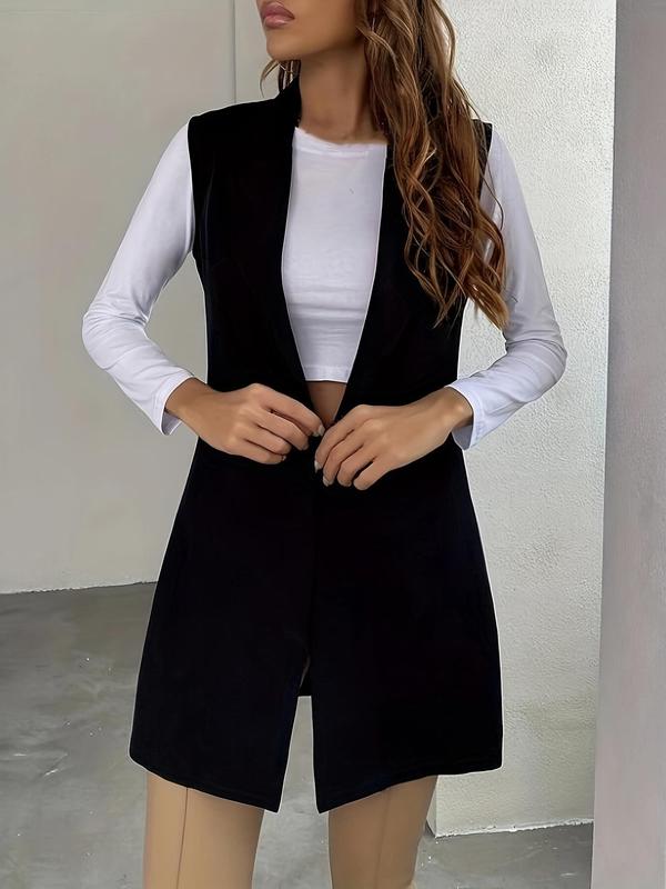 Women's Solid Color Vest Blazer without Tee, Elegant Sleeveless Outerwear for Work Office Business, Ladies Clothes for All Seasons, Going Out Outfits 2024