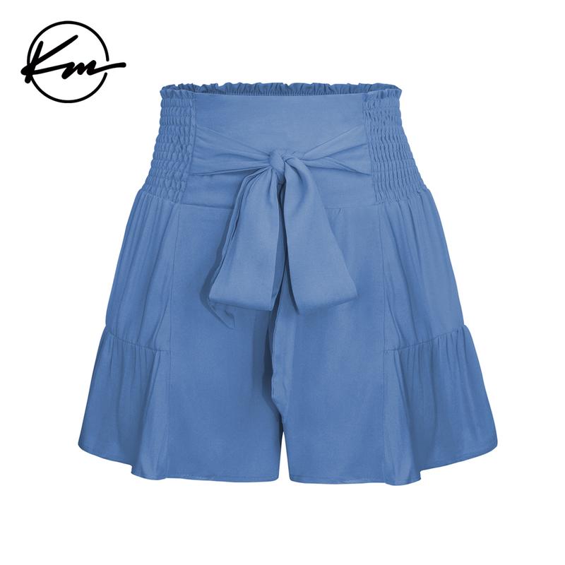 KatchMe Lovely Womenswear Solid Color High Waist Bow Tie Textured Shorts,Plain Versatile Summer Bottom,Comfort Casual High Stretch Ruched Loose Shorts