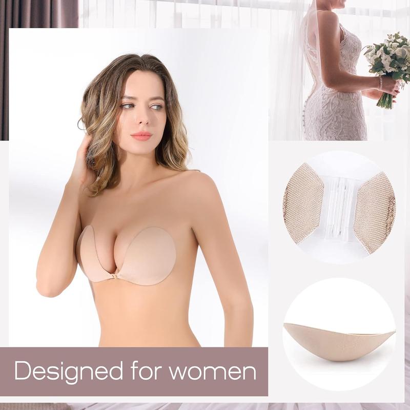 2024 Push Up Sticky Bra for Women, 2 Pack Reusable Adhesive Invisible Bra Backless Strapless Bra Reusable Nipple Cover