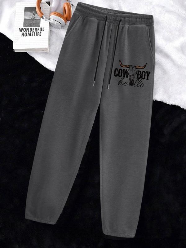 Women's Letter Print Drawstring Waist Sweatpants, Casual Pocket Jogger Pants for Daily Wear, Ladies Bottoms for All Seasons