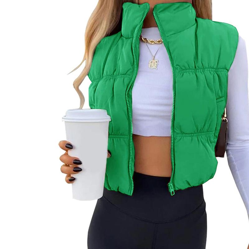 Yeokou Women's Cropped Puffer Vest Stand Collar Full Zip Sleeveless Warm Padded Jacket