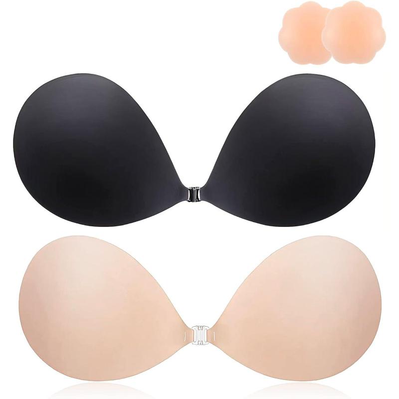 2024 Push Up Sticky Bra for Women, 2 Pack Reusable Adhesive Invisible Bra Backless Strapless Bra Reusable Nipple Cover