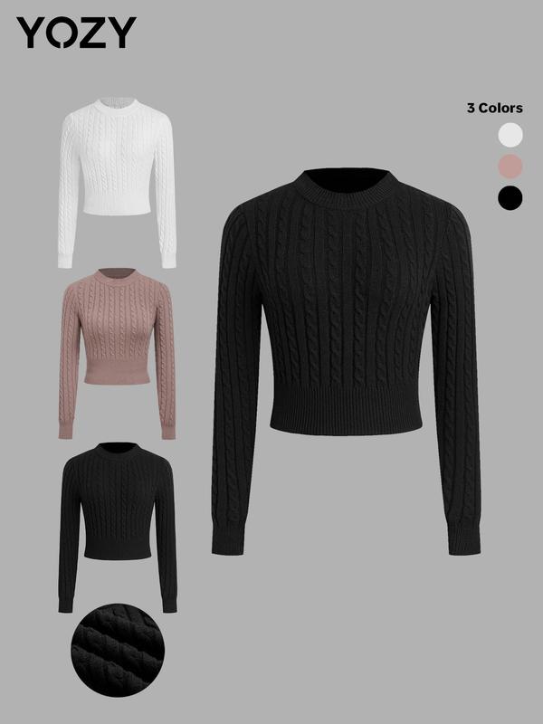 YOZY Black Friday Deals, Women's Solid Textured Long Sleeve Crew Neck Sweater, Casual Round Neck Jumper for Fall & Winter, Fashion Ladies' Knitwear for Daily Wear,,  Christmas 2024 Trend, Thanksgiving Clothes, Fall Clothes, Winter Clothes