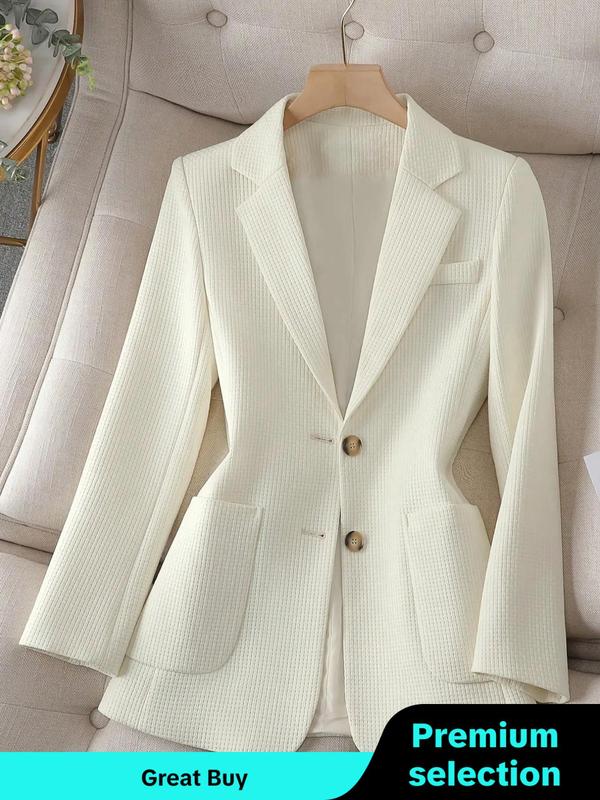 Women's Solid Textured Pocket Button Front Blazer, Casual Long Sleeve Lapel Neckline  Outerwear for Work Office Business, Ladies Clothes for All Seasons