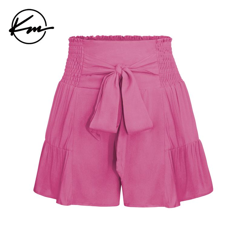 KatchMe Lovely Womenswear Solid Color High Waist Bow Tie Textured Shorts,Plain Versatile Summer Bottom,Comfort Casual High Stretch Ruched Loose Shorts