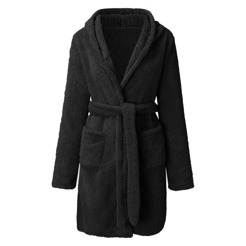 2024 Hot Sale Fall Winter Hooded Home Casual Plush Pajamas Pure Color Warm Keeping Bathrobe Women Womenswear Gowns Womenswear Gowns