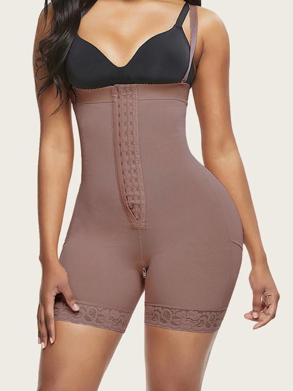 Women's Plain Hook & Eye Contrast Lace Shapewear Romper, Adjustable Strap Tummy Control Butt Lifting Shaper, Women's Shapewear Bottoms for Daily Wear