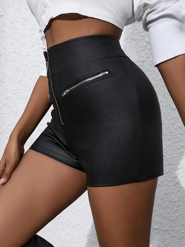 Women's Solid Color High Waist Zipper Fly Shorts, Elegant Fashion Casual Shorts for Daily Outdoor Wear, Ladies Bottoms for All Seasons