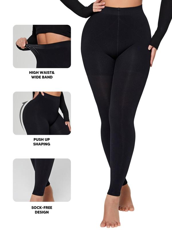 Women's High Waist Compression Tights, Solid Color Footless Pantyhose For Daily Wear, Women's Underwear For Fall & Winter