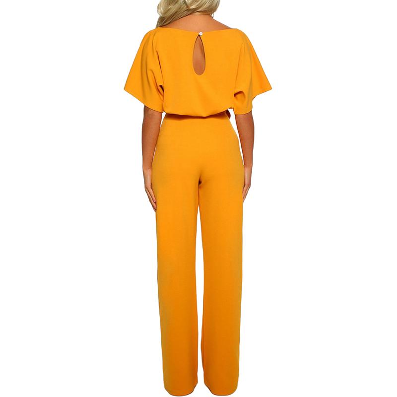 Women Jumpsuit, Elegant Short Sleeve Hollowed Waist Tie Solid Summer Wide Leg Pants Womenswear Belt Light Overalls