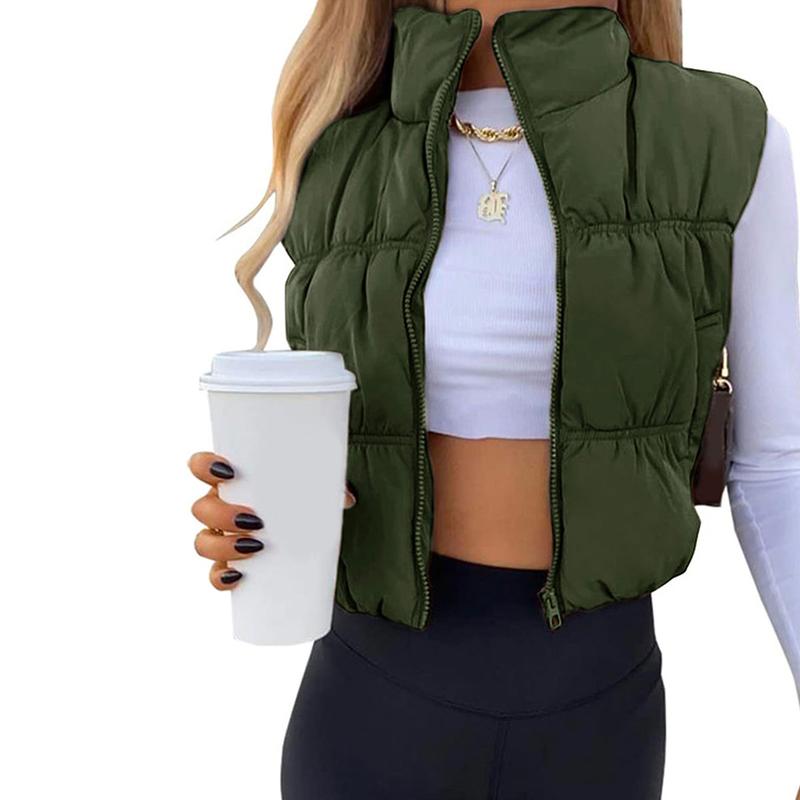 Yeokou Women's Cropped Puffer Vest Stand Collar Full Zip Sleeveless Warm Padded Jacket