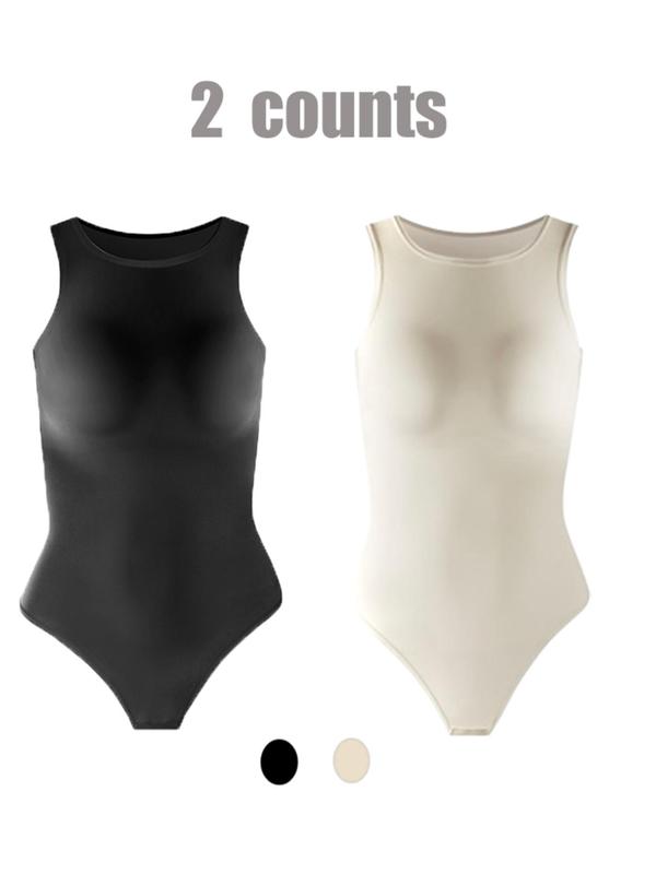 Women's Solid Round Neck Shapewear Bodysuit, Stretchy Shaper Clothes, Tummy Control Shapewear Bodysuit, Waist Trainer Women, Summer Wear 2024, Women's Shapewear