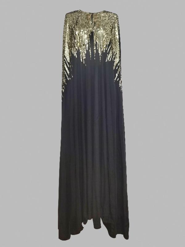 Women's Contrast Sequin Cloak Sleeve Maxi Dress, Summer Outfits 2024, Elegant Rhinestone Embellished A Line Dress for Party Banquet, Spring & Fall Dress