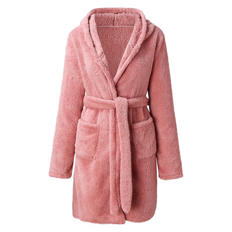 2024 Hot Sale Fall Winter Hooded Home Casual Plush Pajamas Pure Color Warm Keeping Bathrobe Women Womenswear Gowns Womenswear Gowns