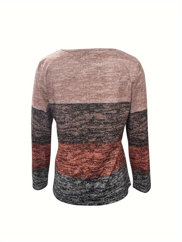 Women's Patchwork Print Half Zip Up T-shirt, Casual Long Sleeve Round Neck Tee for Fall & Winter, Women's Clothes for Daily Wear