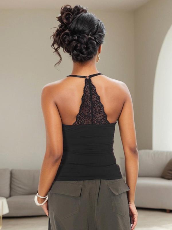 Two-piece Set Pack Women's Contrast Lace Backless Cami Top, Casual Sleeveless Spaghetti Strap Top for Daily Wear, Ladies Clothes for All Seasons