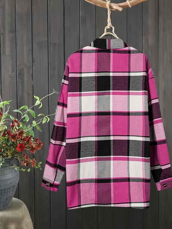 Women's Plaid Print Button Front Blouse, Casual Long Sleeve Collared Top for Spring & Fall, Women's Clothes for Daily Wear, Fall Outfits 2024 Basic Tops