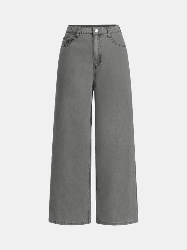 YOZY Black Friday Deals, Bow Embroidery Button Wide Leg Jeans  Casual Pocket Design Straight Leg Trousers, Baggy Jeans, 2024 Women's All Seasons Outfits for Daily Wear, Christmas 2024 Trend, Thanksgiving Clothes, Fall Clothes, Winter Clothes