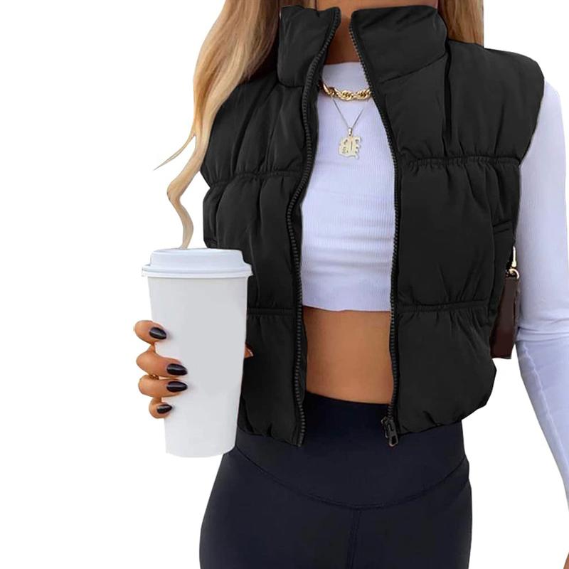 Yeokou Women's Cropped Puffer Vest Stand Collar Full Zip Sleeveless Warm Padded Jacket