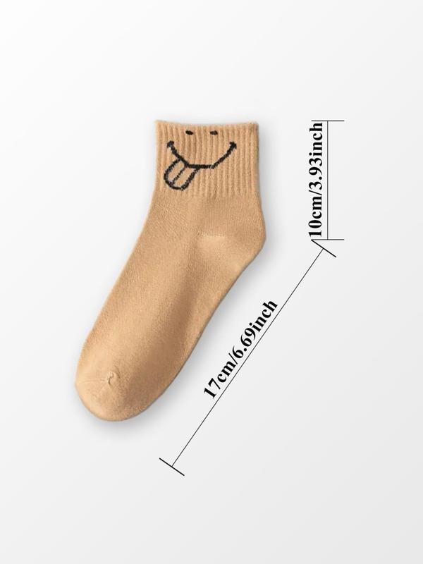 Women's Cartoon Smile Face Print Crew Socks, Cute Comfy Breathable Socks for All Seasons, Mid-calf Socks for Daily Wear