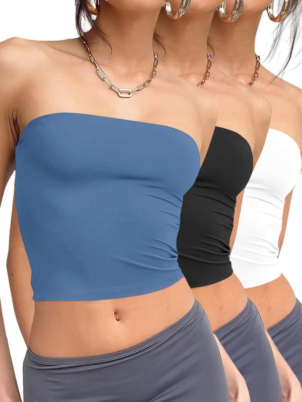 Women's Solid Color Crop Tube Top, Fashion Strapless Cropped Top for Summer, Casual Minimalist Womenswear, Lady's Clothes for Daily Wear, Tank Tops for Women