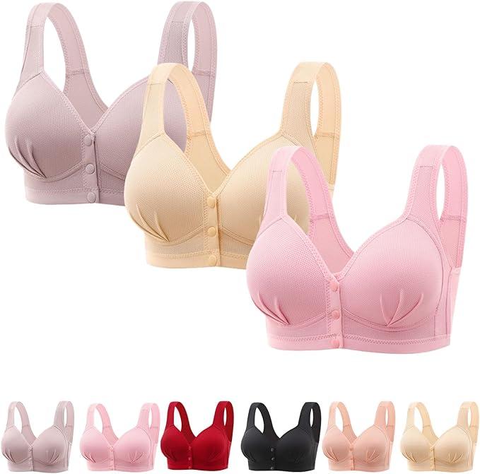 Women's Plus Size Front Snap Closure Everyday Bra No Wire Push Up Bralettes Full Coverage Bra Comfort Bralettes Bra