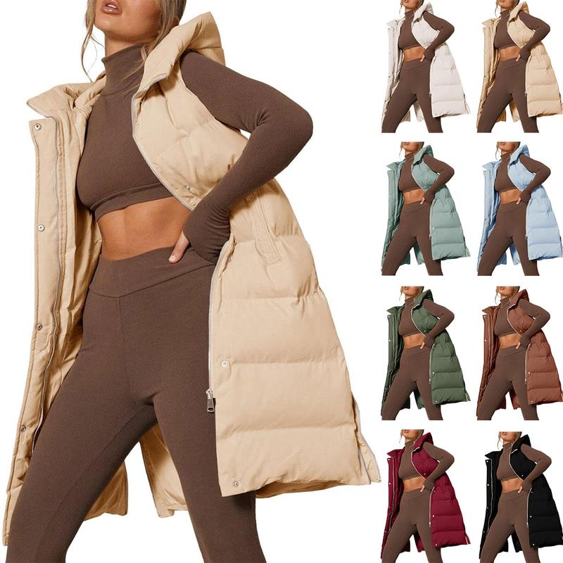 Fisoew Christmas Womens Down Vest with Stand Collar Thick Hooded Sleeveless Long Coats Jacket