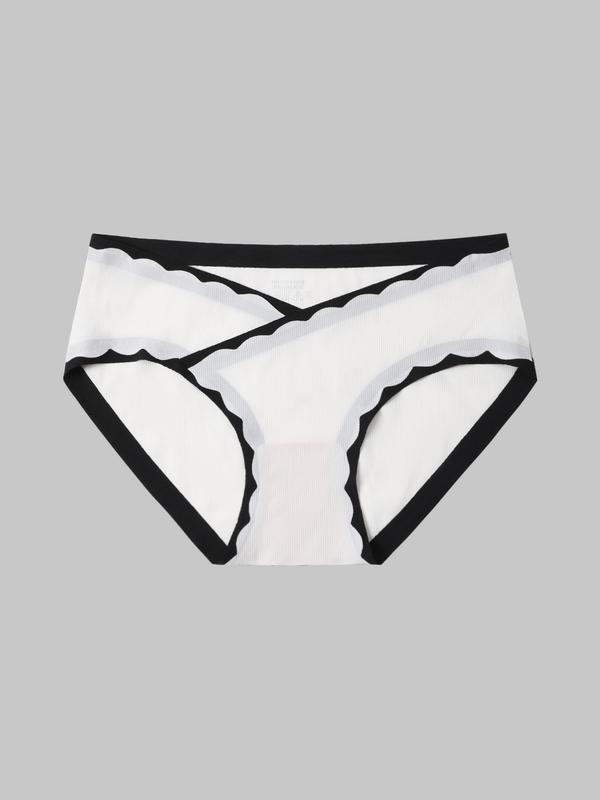 Women's Contrast Binding Scallop Trim Panty, Soft Comfy Breathable Knicker for Daily Wear, Underwear for All Seasons