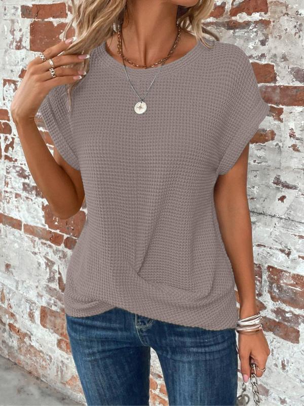 Women's Plain Twist Hem Batwing Sleeve Tee, T Shirts for Women, Casual Short Sleeve Round Neck T-shirt for Daily Wear, Summer Tees, Ladies Clothes for All Seasons