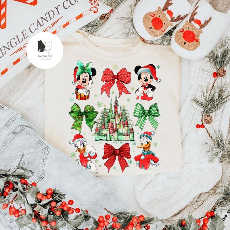 Coquette Bows Mickkey and Friends Christmas Shirt, Xmas Family Matching shirts, Mickkey's Very Merry Christmas Tee GUJ15