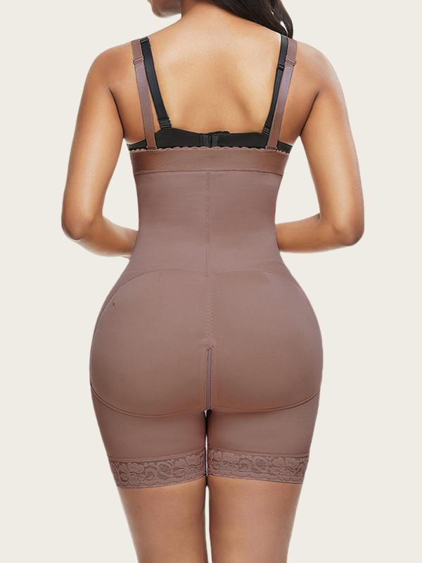 Women's Plain Hook & Eye Contrast Lace Shapewear Romper, Adjustable Strap Tummy Control Butt Lifting Shaper, Women's Shapewear Bottoms for Daily Wear