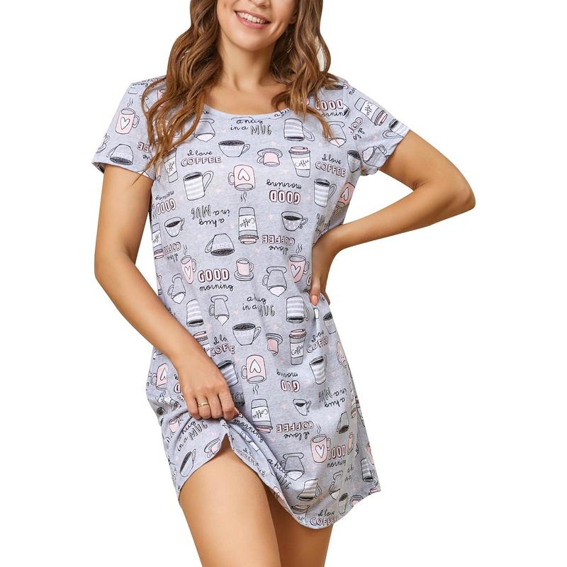 2 Pack Nightgowns for Women, Cotton Short Sleeve Sleep Shirts Comfy Soft Nightshirt Women Pajama Sleepwear