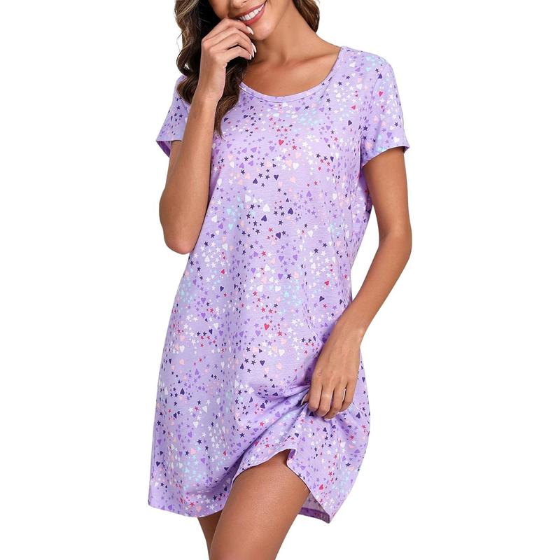 2 Pack Nightgowns for Women, Cotton Short Sleeve Sleep Shirts Comfy Soft Nightshirt Women Pajama Sleepwear