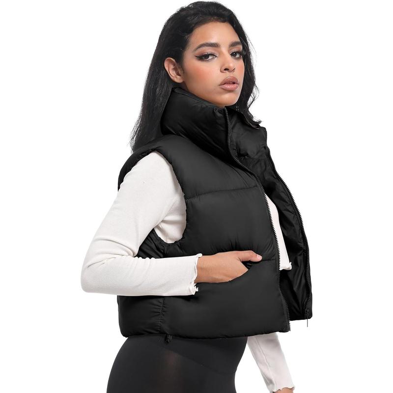 Cropped Puffer Vest Women  Winter Puffy Vest with Pockets Lightweight Stand Collar Zip Up Sleeveless Jacket.skin-friendly soft