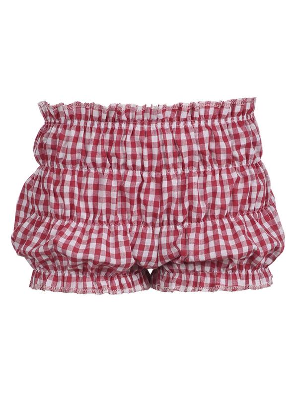 Women's Gingham Print Frill Trim Drop Waist Shorts, Casual Comfy Breathable Shorts for Daily Wear, Ladies Bottoms for Summer