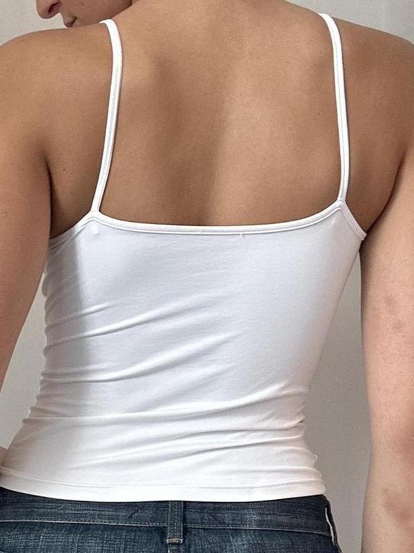 Women's Solid Crop Cami Top, Casual Spaghetti Strap Sleeveless Top for Summer, Ladies Clothes for Daily Wear