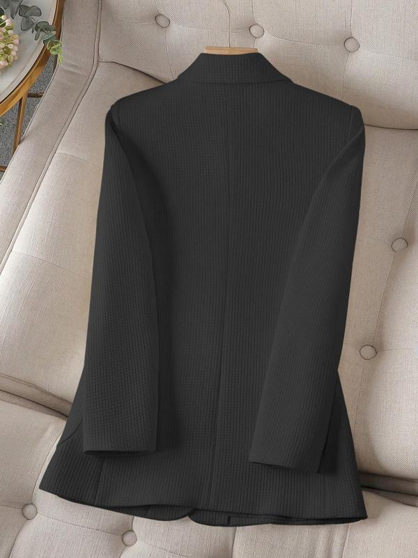 Women's Solid Textured Pocket Button Front Blazer, Casual Long Sleeve Lapel Neckline  Outerwear for Work Office Business, Ladies Clothes for All Seasons