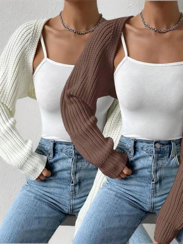 Women's Solid Raglan Sleeve Crop Cardigan, Casual Long Sleeve Open Front Knit Shrug Cardigan for Spring & Fall, Cardigan for Women, Fashion Women's Knit Clothing for Daily Wear, Going Out Tops