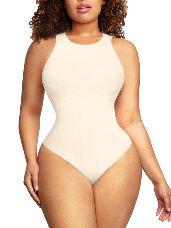 Women's Solid Round Neck Shapewear Bodysuit, Stretchy Shaper Clothes, Tummy Control Shapewear Bodysuit, Waist Trainer Women, Summer Wear 2024, Women's Shapewear