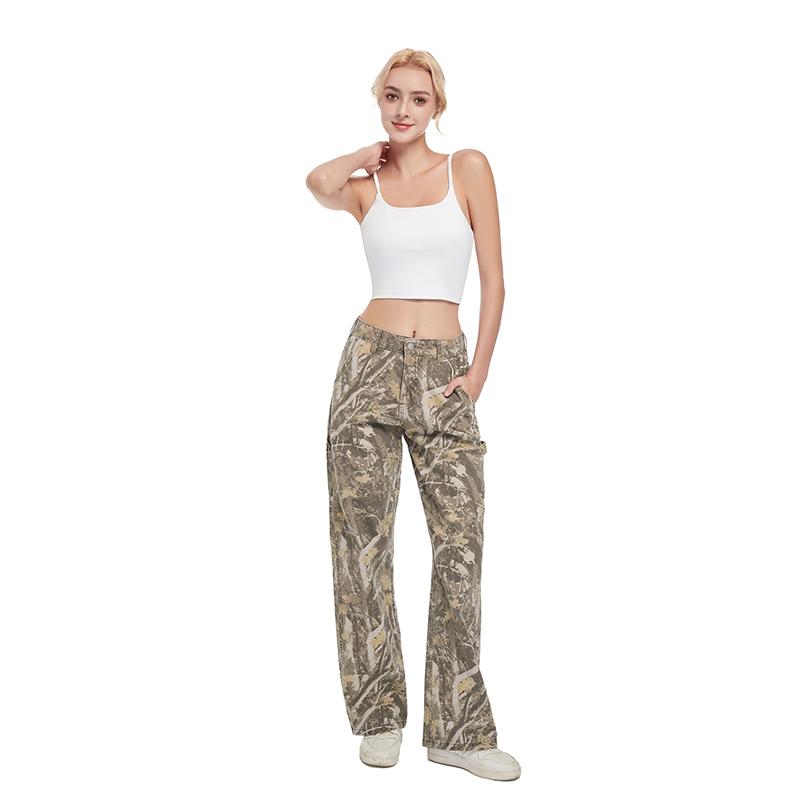 PinkyMoor Women's Camping Pants Camouflage Pants Low Rise Loose Pants Waistband Pocket Jeans Women's Camouflage Jeans Fashion Casual Hip Lifting Jeans