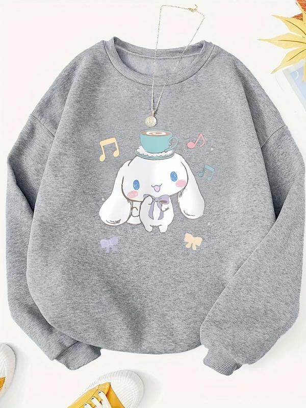 Women's Cartoon Print Drop Shoulder Sweatshirt, Casual Long Sleeve Round Neck Pullover for Fall & Winter, Ladies Clothes for Daily Wear