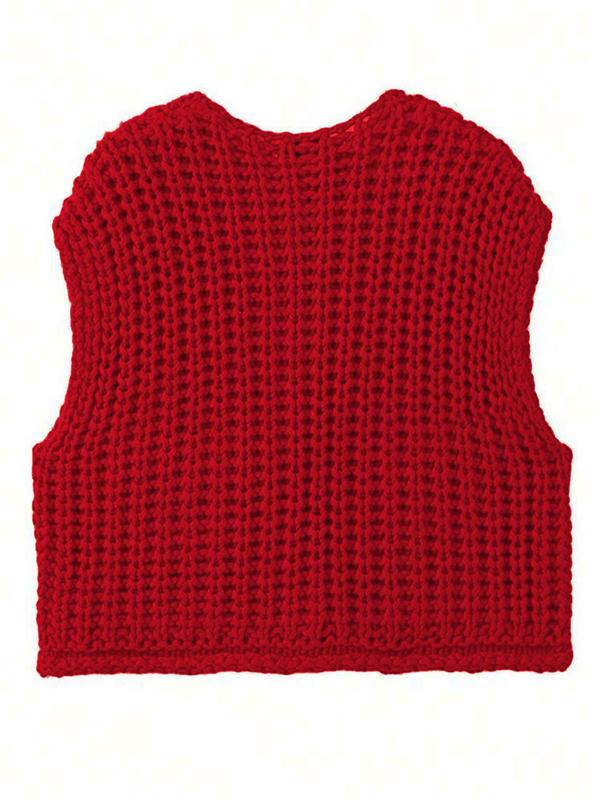 Women's Plain Button Front Pocket Sweater Vest, Casual Round Neck Sleeveless Knitwear for Spring & Fall, Fashion Women's Knit Clothing for Daily Wear