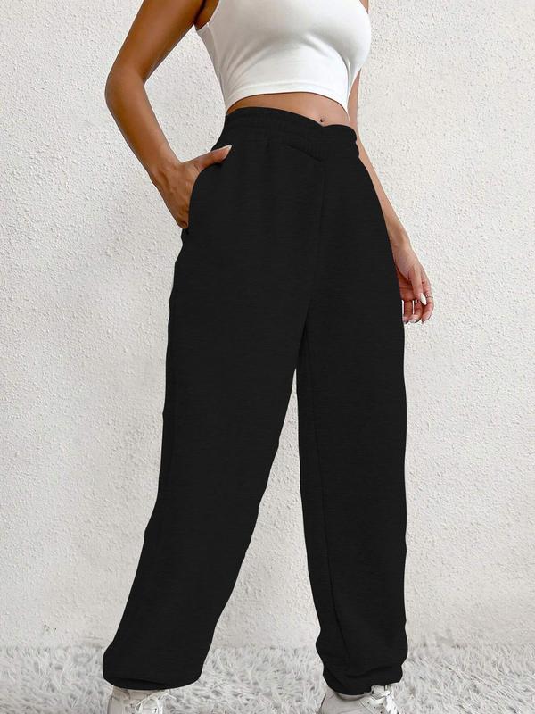 Women's Plain Criss Cross High Waist Sweatpants, Casual Street Pocket Jogger Pants for Spring & Fall, Clothes Women, Ladies Bottoms for Daily Wear