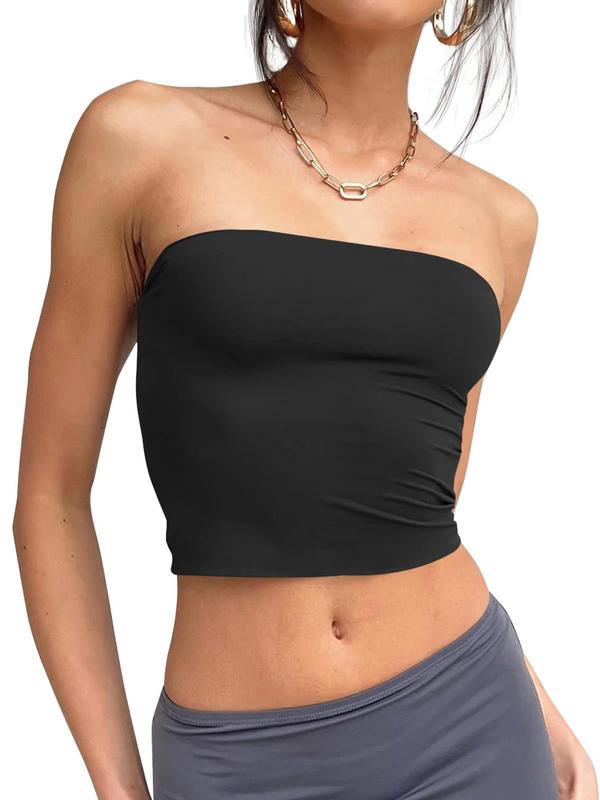 Women's Solid Color Crop Tube Top, Fashion Strapless Cropped Top for Summer, Casual Minimalist Womenswear, Lady's Clothes for Daily Wear, Tank Tops for Women