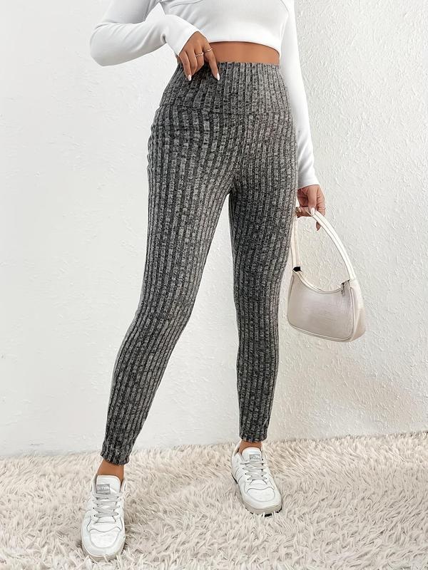 Women's Textured Ribbed High Waist Leggings, Casual Comfy Wide Waistband Skinny Pants for Daily Wear Women's Bottoms for Spring & Fall